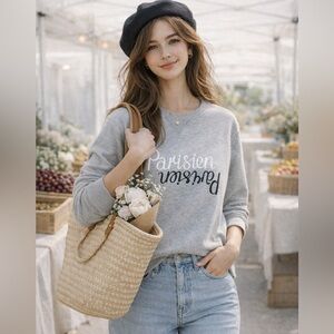 MAISON KITSUNE Sweatshirt Parisien Mirror Crew Women’s Medium Gray Cotton Fleece